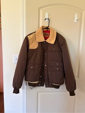 Men's Brown Bomber Jacket with Tan Corduroy Collar